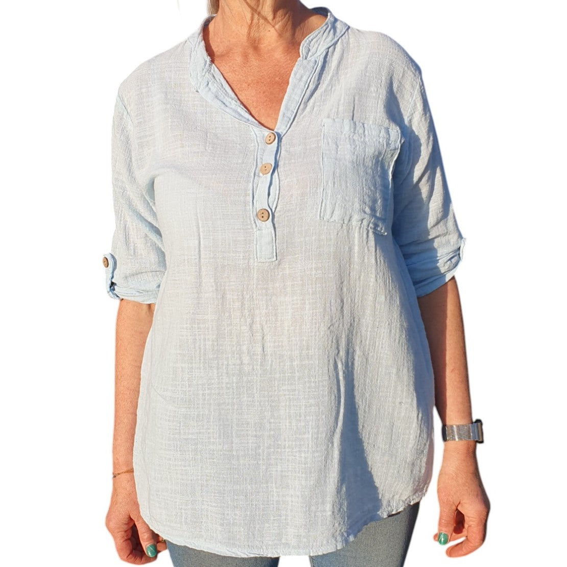 Italian Button Neck Top