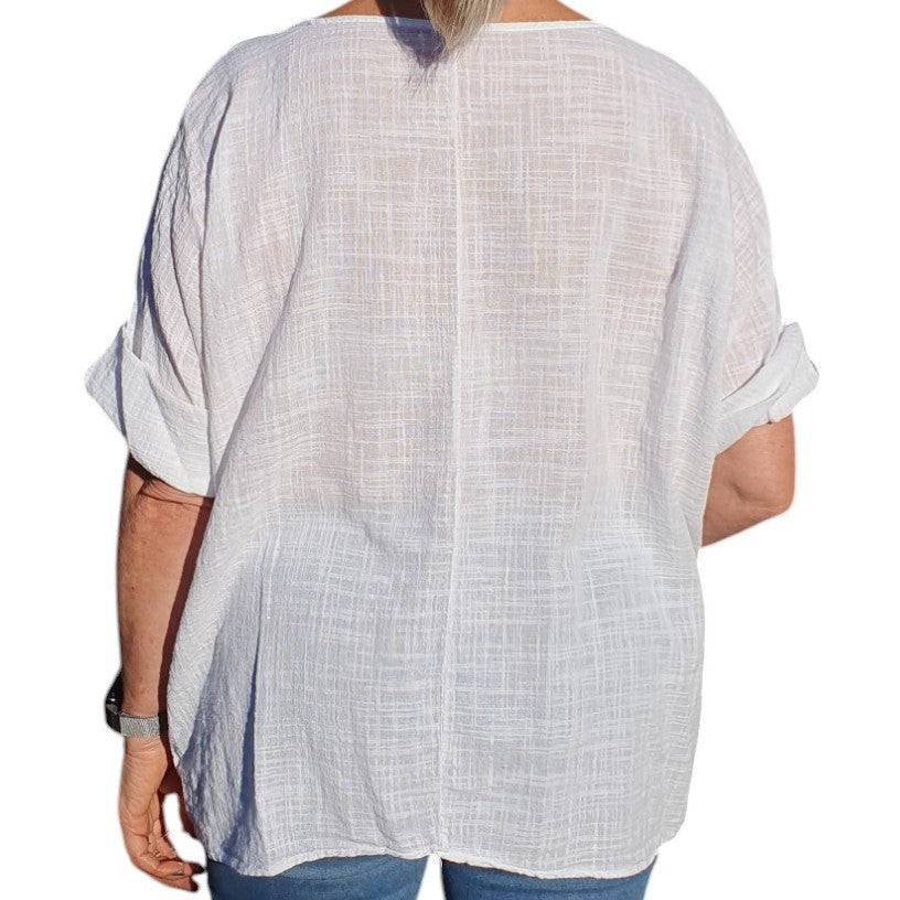 Made in Italy Clothing, Round Neck Top in White from the back