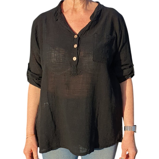 Italian Button Neck Top