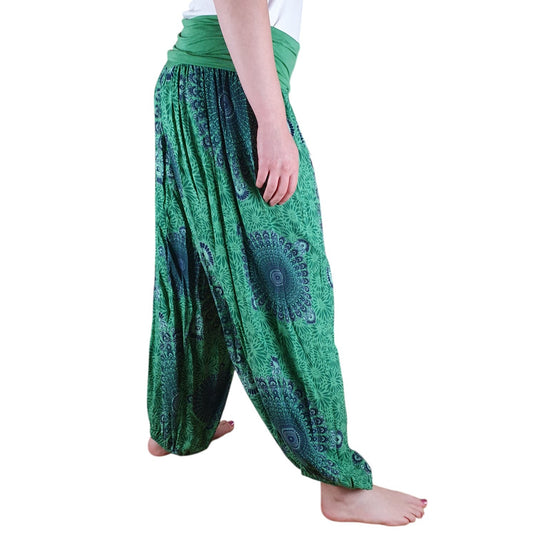 Made in Italy Clothing, Mandala Print Harem Pants in Green from the side