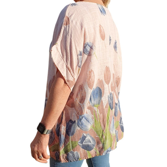Made in Italy Clothing, Tulip Top in Pastel Pink from the side
