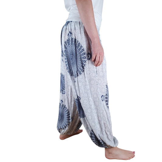 Made in Italy Clothing, Mandala Print Harem Pants in White from the side